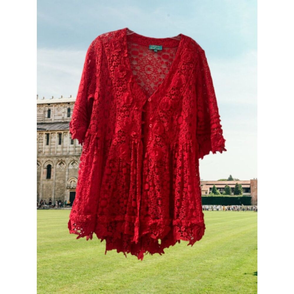Beautiful red lace jacket or mini dress by Giacomo Cinque for Antica Sartoria